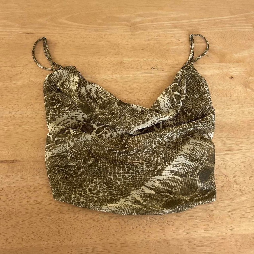 I.AM.GIA Olive Green Snake Print Cowl Crop Top